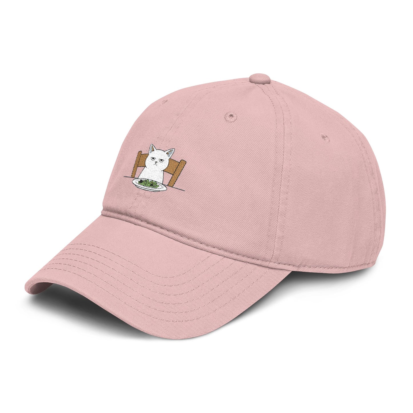 Washed Baseball Cap with Cute White Cat Embroidery