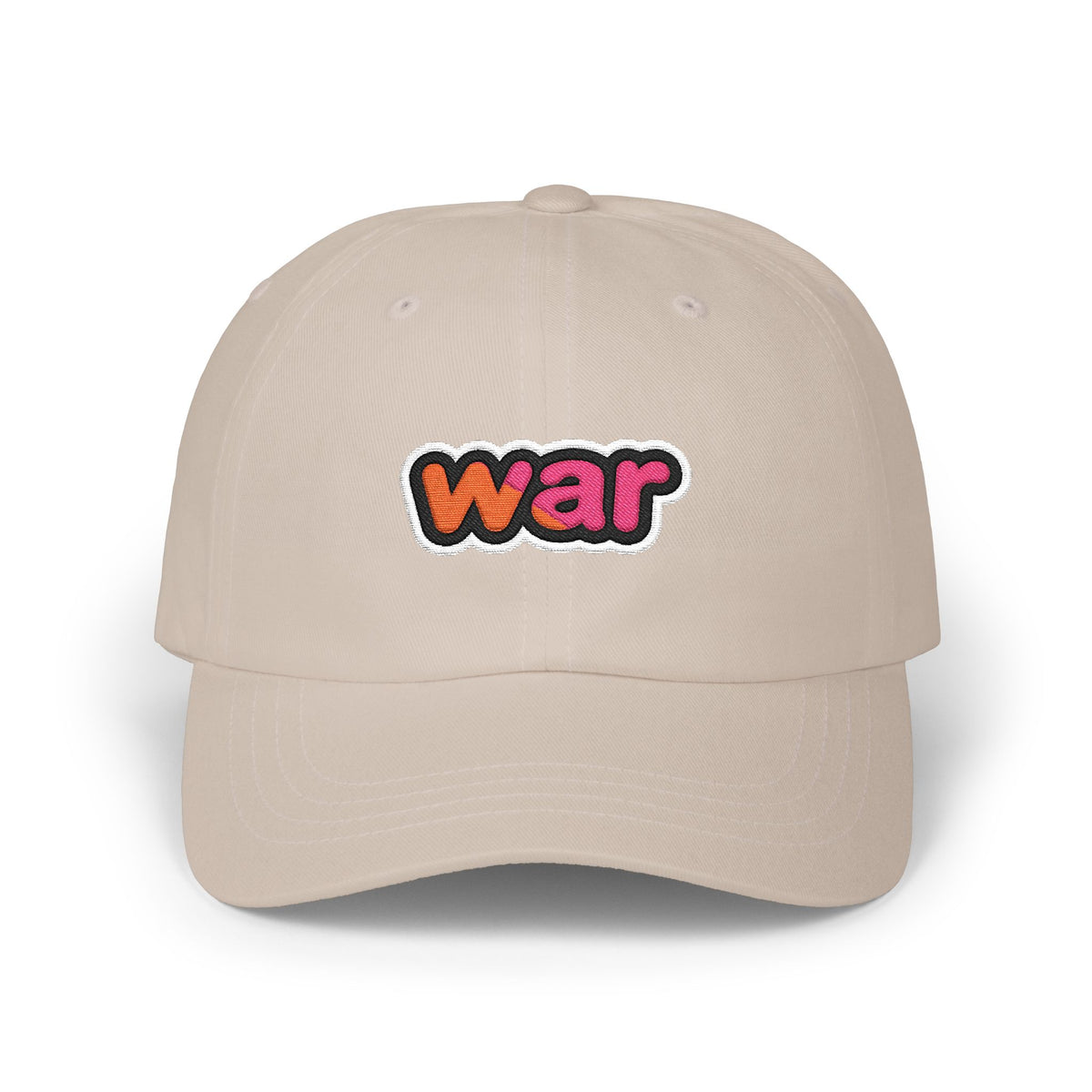 Dad Cap — White Embroidered "war" Patch Hat Hats Printify Stone One size
