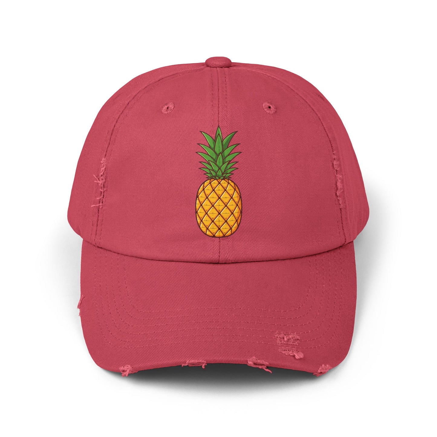 Distressed Pineapple Cap — Retro Embroidered Fruit Hat Hats Printify Dashing Red One size