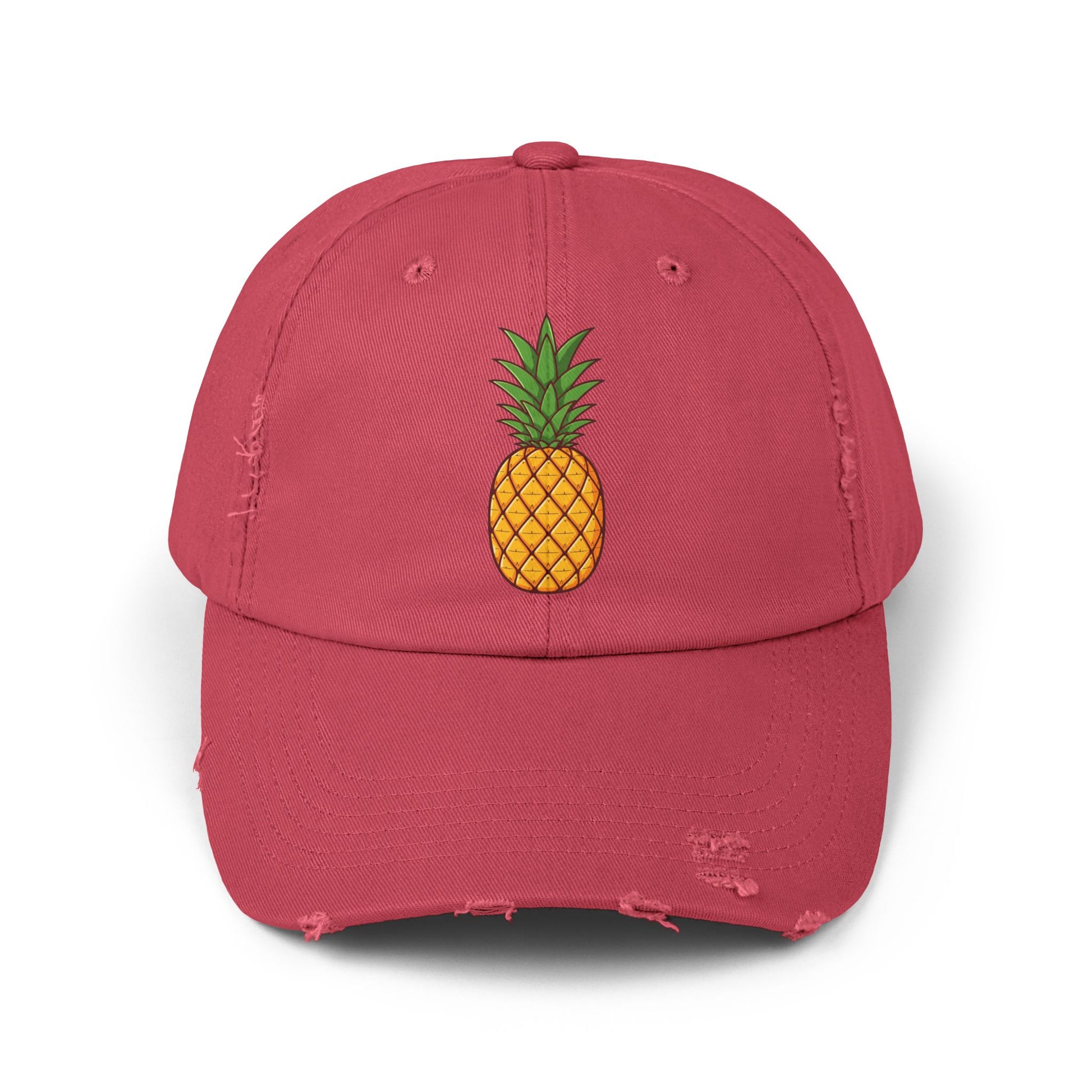 Distressed Pineapple Cap — Retro Embroidered Fruit Hat Hats Printify Dashing Red One size