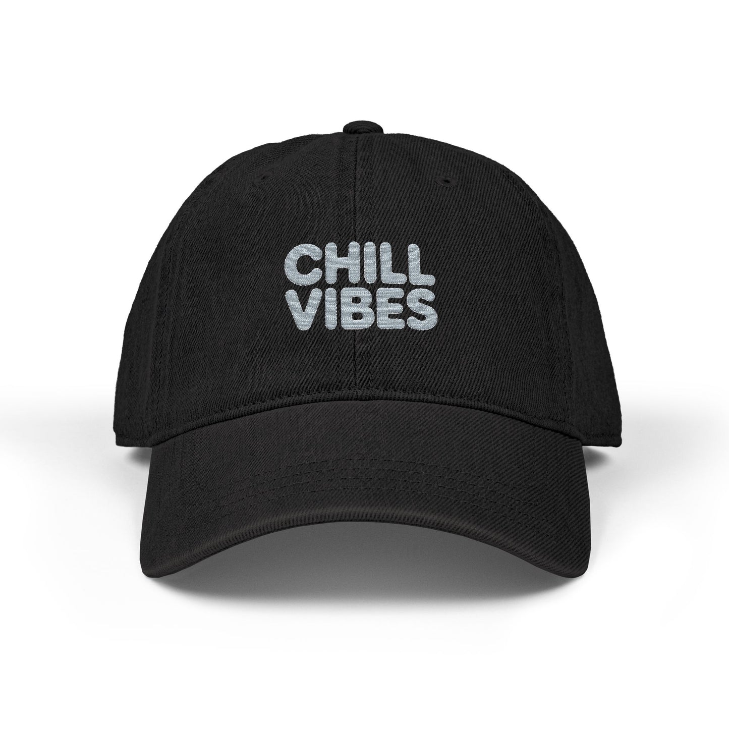 Chill Vibes Embroidered Denim Hat — Casual Relaxed Baseball Cap Hats Printify One size Black