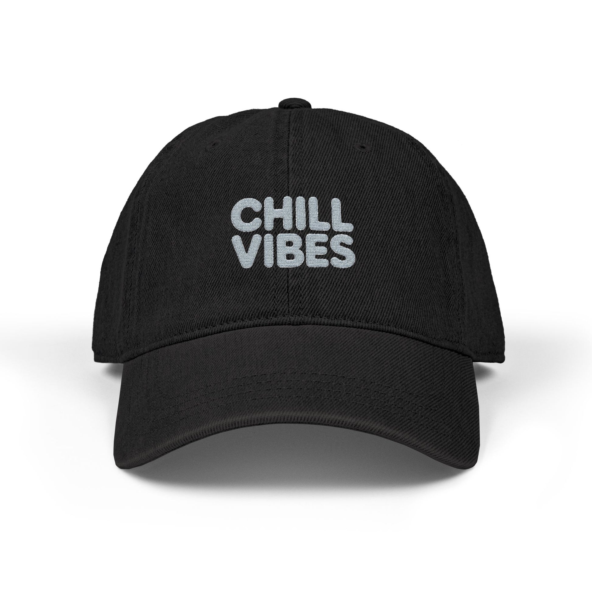 Chill Vibes Embroidered Denim Hat — Casual Relaxed Baseball Cap Hats Printify One size Black