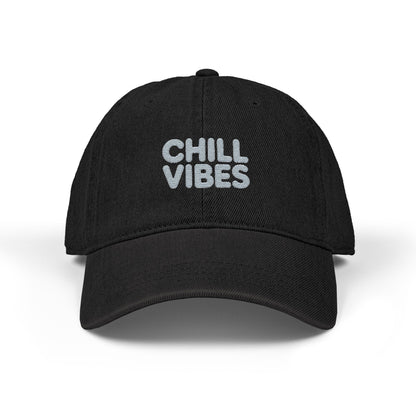 Chill Vibes Embroidered Denim Hat — Casual Relaxed Baseball Cap Hats Printify One size Black