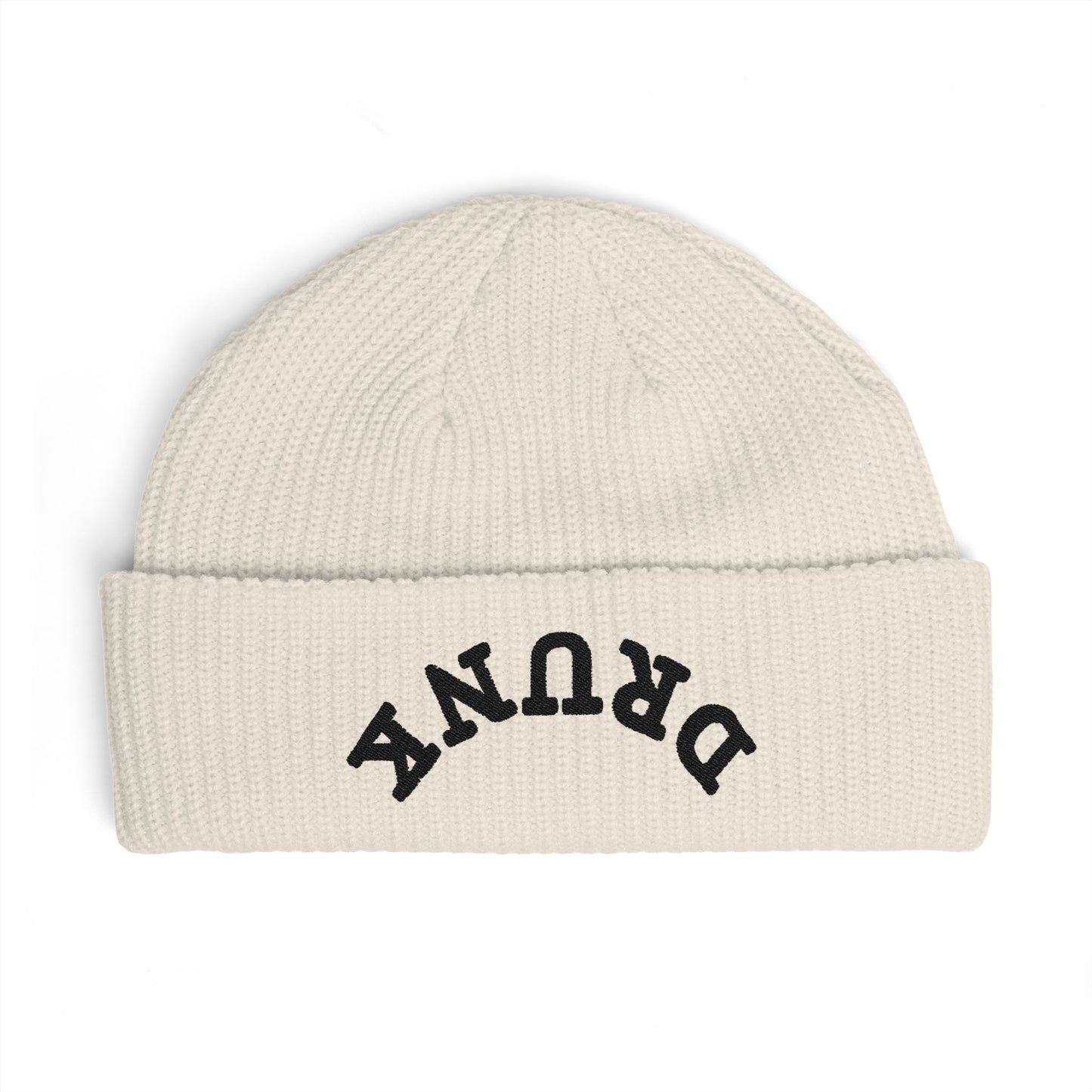 Cuff Beanie — 'DRUNK' Embroidered Cuffed Knit Hat (Streetwear Winter Beanie)