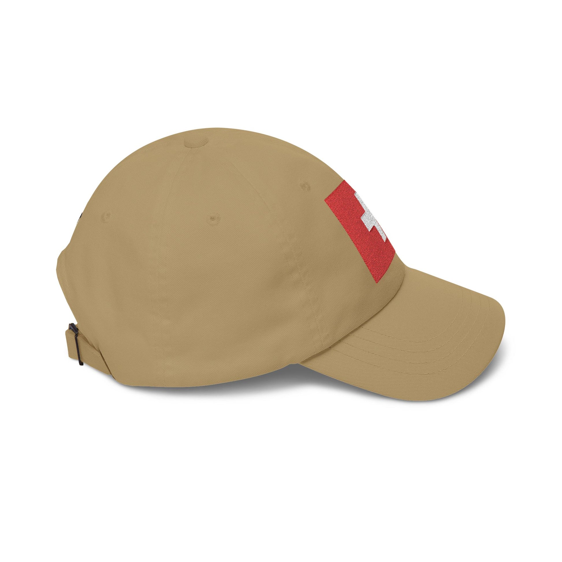 Dad Cap with Swiss Flag Embroidered Patch — Classic White Adjustable Hat Hats Printify