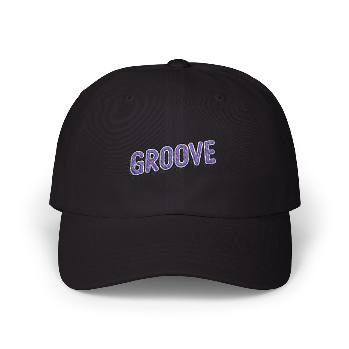Groove Embroidered Dad Cap – Retro Purple 90s Vibe Adjustable Hat Hats Printify Black One size