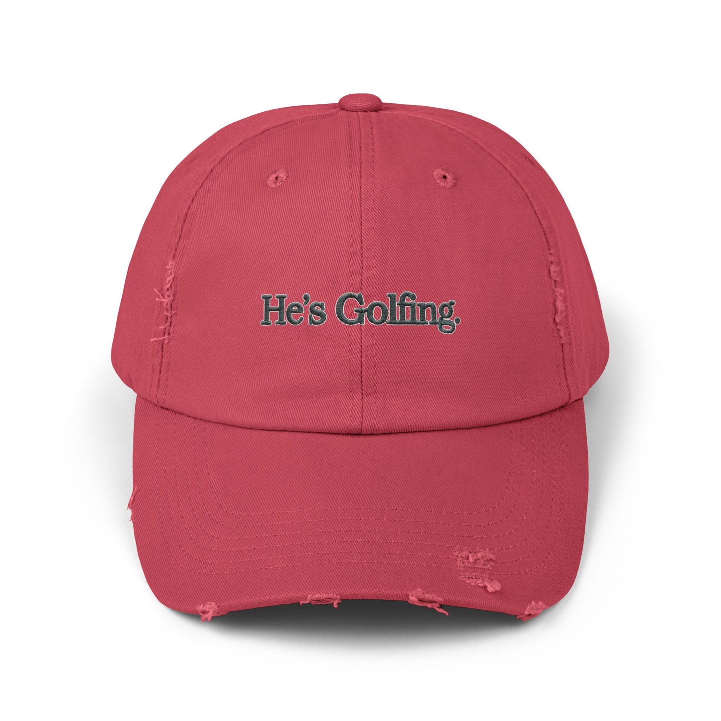He's Goin' Distressed Dad Hat — Vintage Black Embroidered Cap