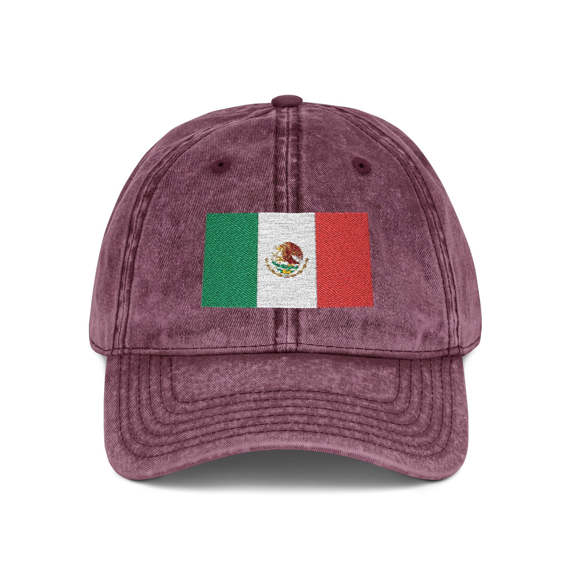 Vintage Mexican Flag Embroidered Cap — Distressed Gray Baseball Hat Hats Printify One size Maroon