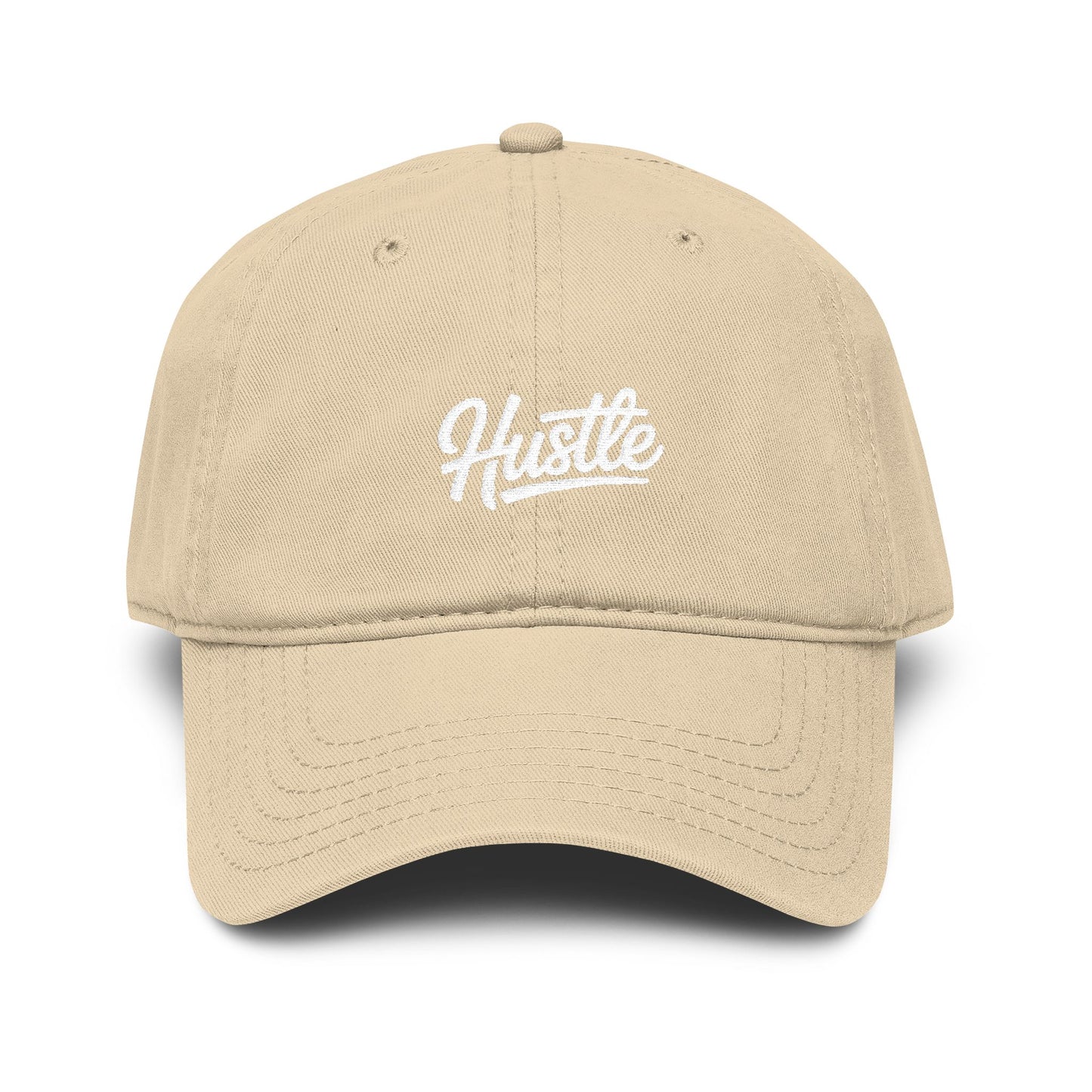 Hustle Washed Baseball Cap — Vintage Script Embroidered Hat Hats Printify One size Khaki