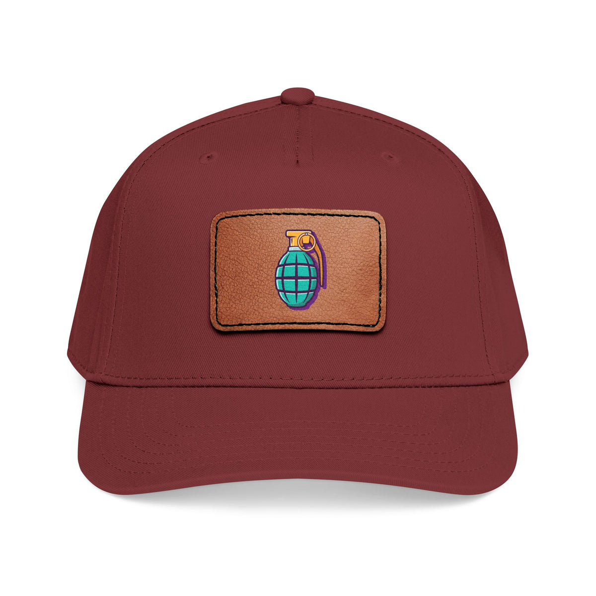 Leather Patch Baseball Cap — Retro Grenade Patch Hat