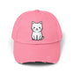 Distressed Black Cap with Cute White Cat Graphic Hats Printify True Pink One size