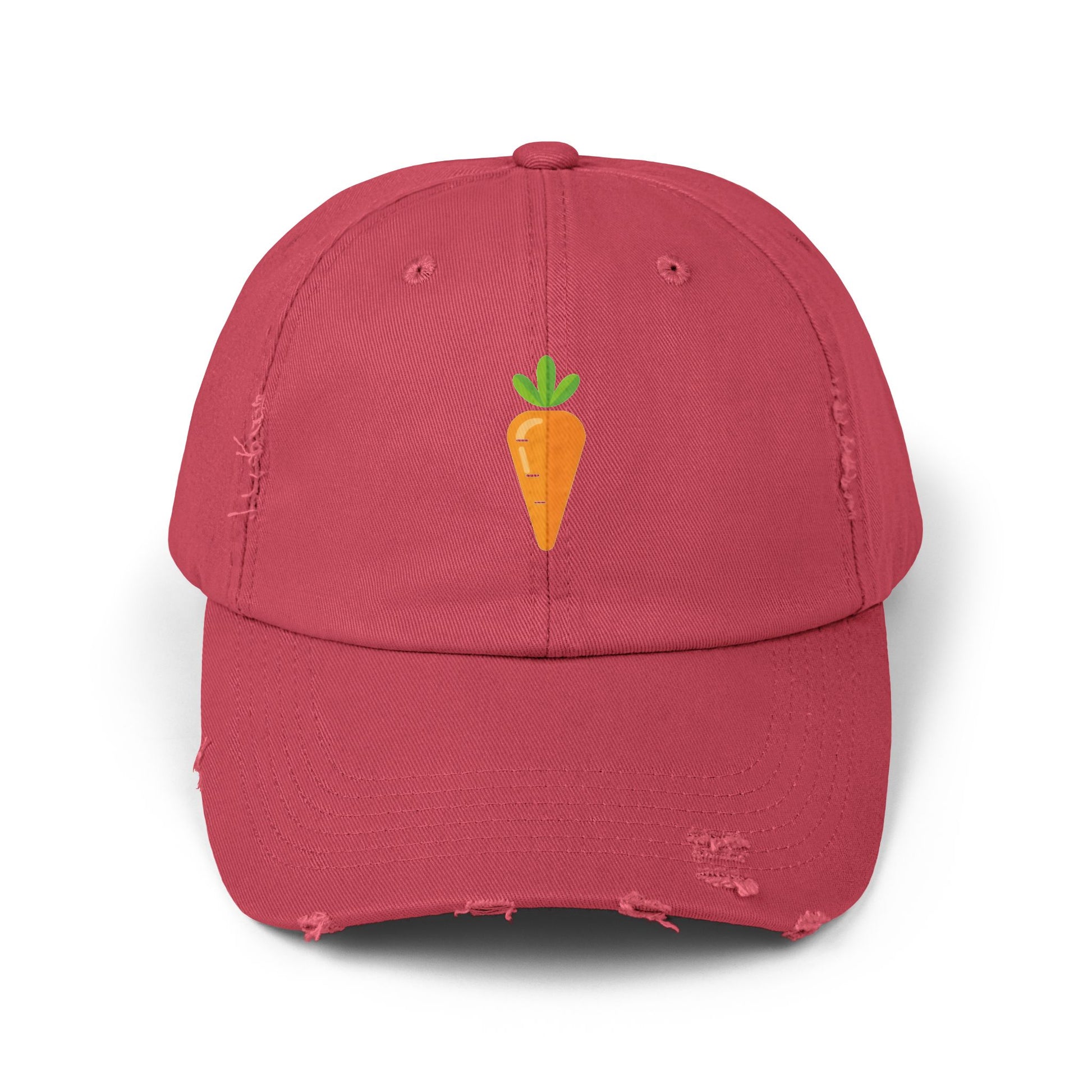 Carrot Patch Distressed Cap — Cute Embroidered Vegetable Baseball Hat Hats Printify Dashing Red One size