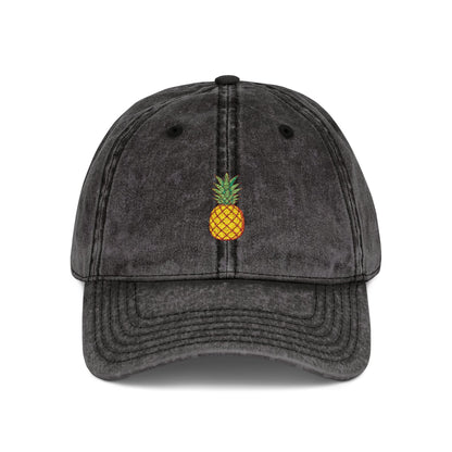 Pineapple Embroidered Vintage Cap Hats Printify One size Black