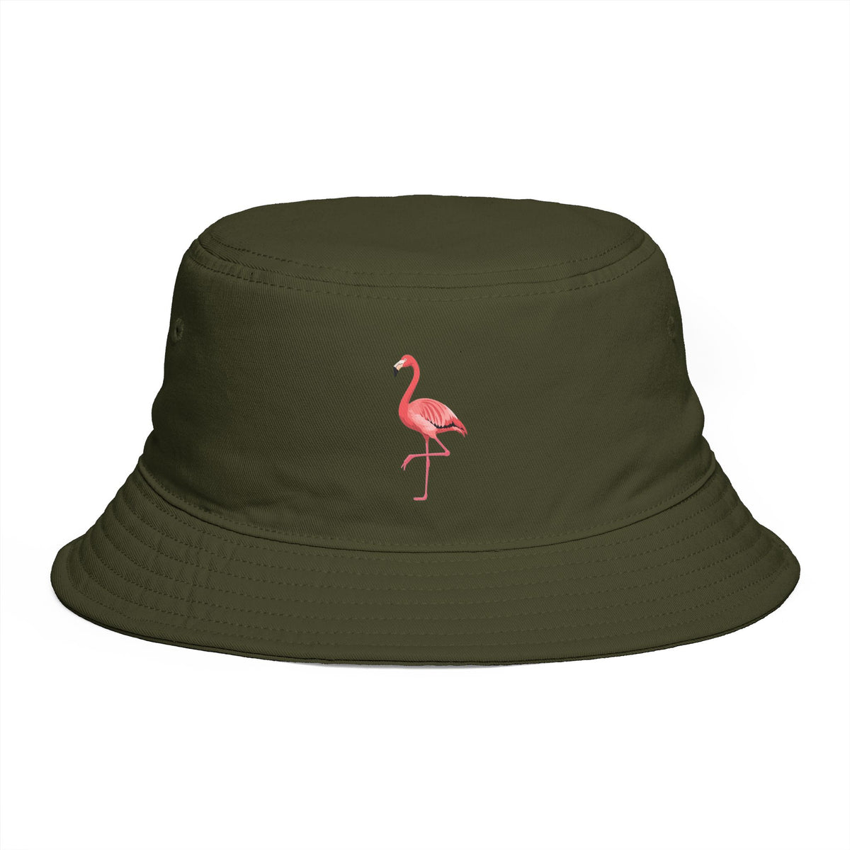 Flamingo Embroidered Bucket Hat — Brown Tropical Summer Sun Hat Hats Printify One size Army