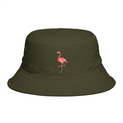 Flamingo Embroidered Bucket Hat — Brown Tropical Summer Sun Hat Hats Printify One size Army