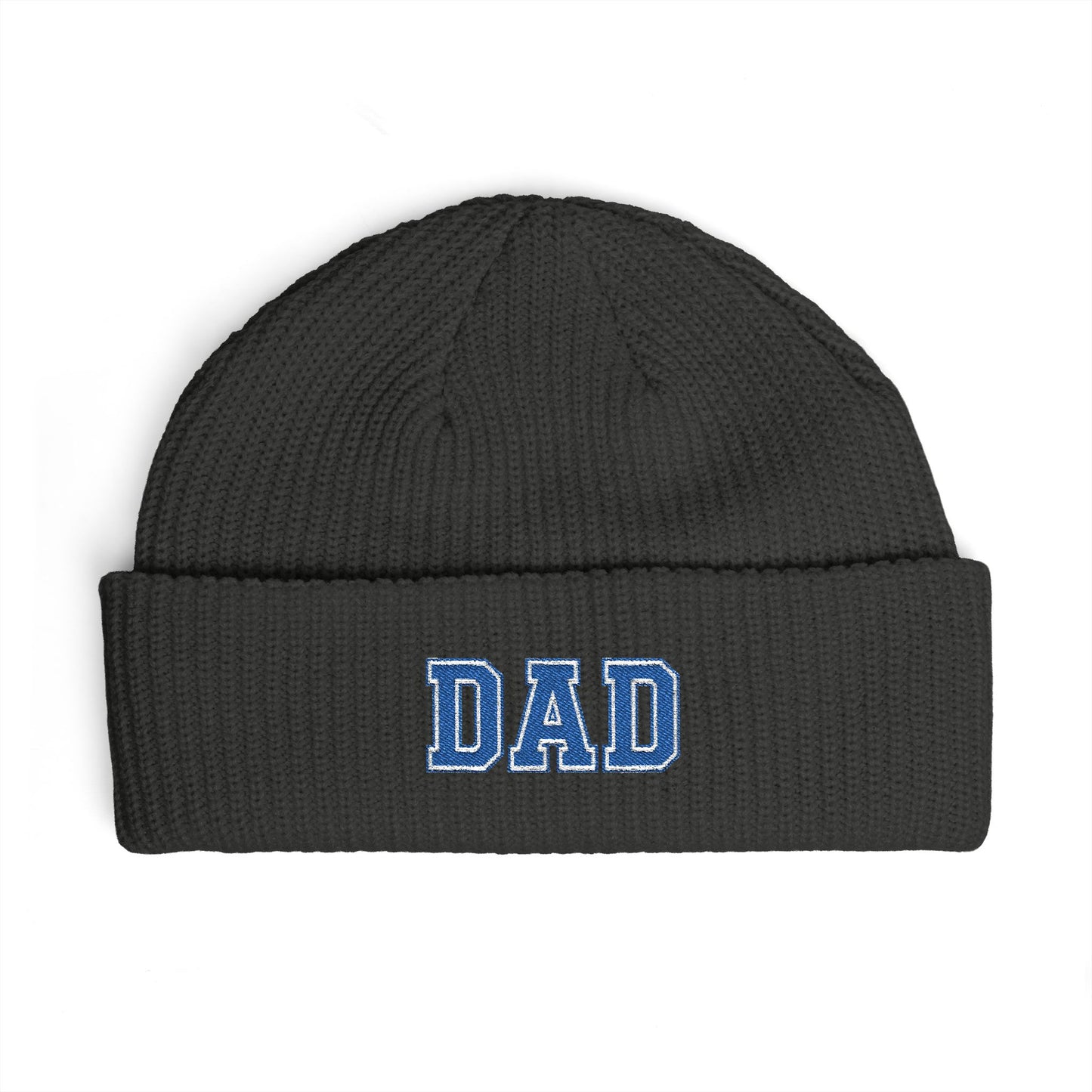 Dad Cuff Beanie — Embroidered Varsity Logo Knit Hat for Fathers, Gift for Dad Hats Printify One size Coal