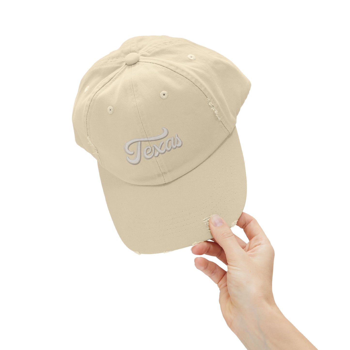 Texas Distressed Baseball Cap — Vintage Script Embroidered Hat