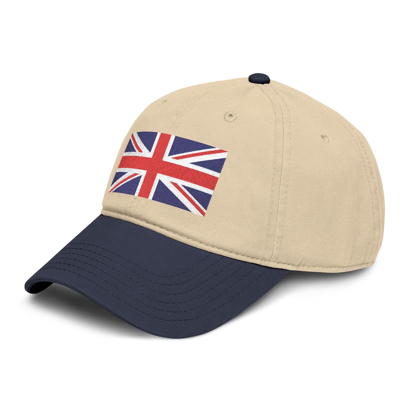 Washed Cotton Baseball Cap with Distressed Union Jack Patch