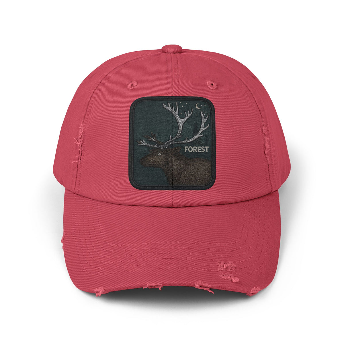 Distressed Forest Moose Cap Hats Printify Dashing Red One size