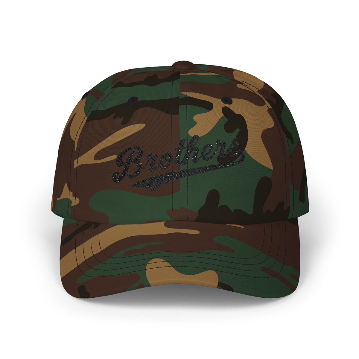 Brothers Dad Cap – Vintage Script Embroidered Baseball Hat Hats Printify Green Camo One size