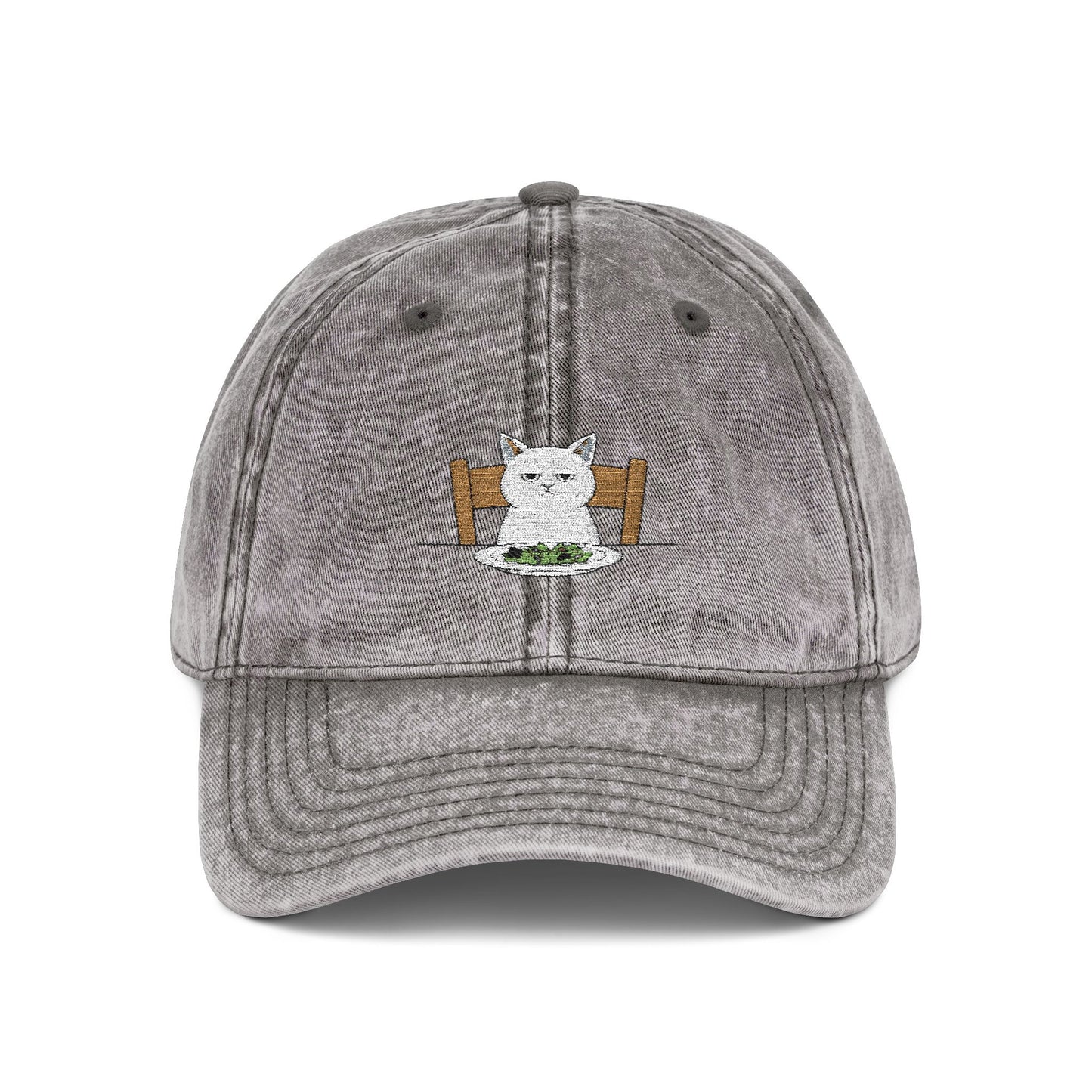 Vintage Embroidered Cat Cap — Washed Red Dad Hat Hats Printify One size Charcoal Grey
