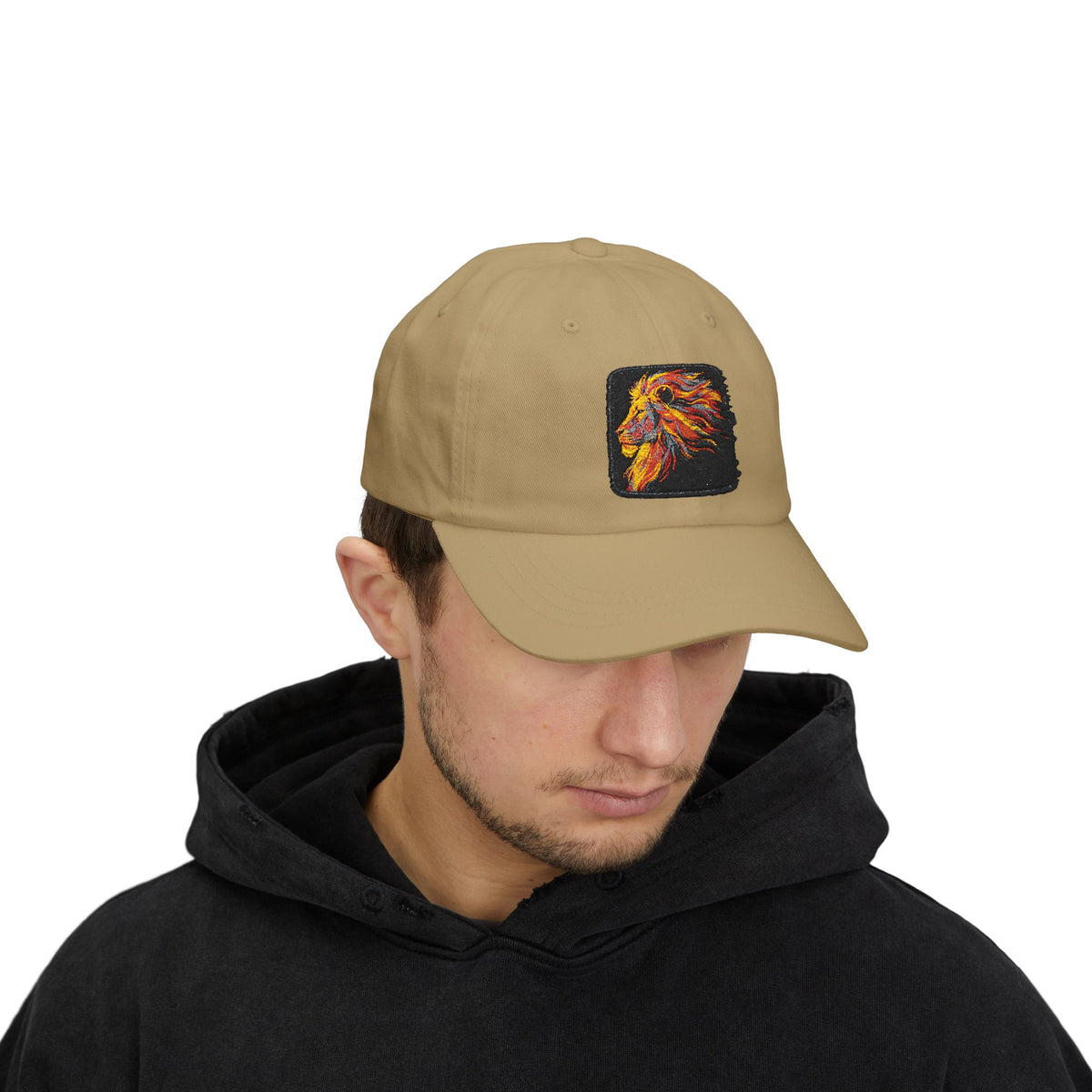 Dad Cap — Embroidered Fiery Lion Patch Baseball Hat Hats Printify