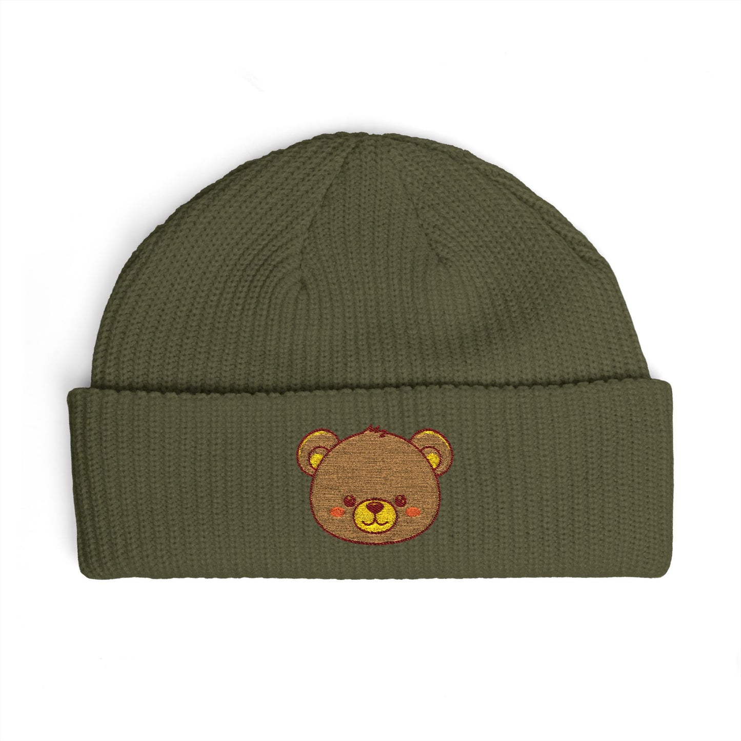 Embroidered Teddy Cuff Beanie — Cute Sequin Bear Knit Hat Hats Printify One size Army