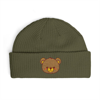 Embroidered Teddy Cuff Beanie — Cute Sequin Bear Knit Hat Hats Printify One size Army