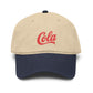 Washed Cotton Baseball Cap with Retro "Cola" Script Embroidery Hats Printify