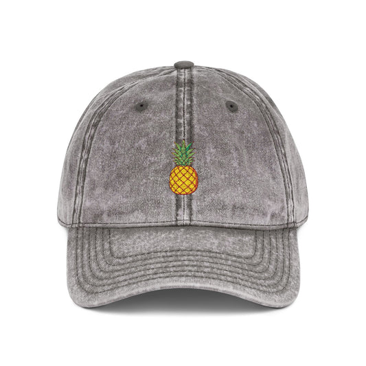 Pineapple Embroidered Vintage Cap Hats Printify One size Charcoal Grey