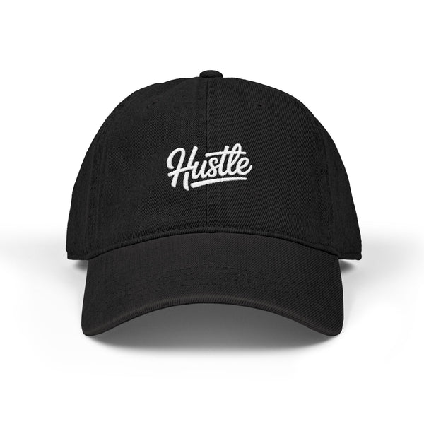 Hustle Embroidered Denim Hat — Casual Adjustable Baseball Cap Hats Printify One size Black