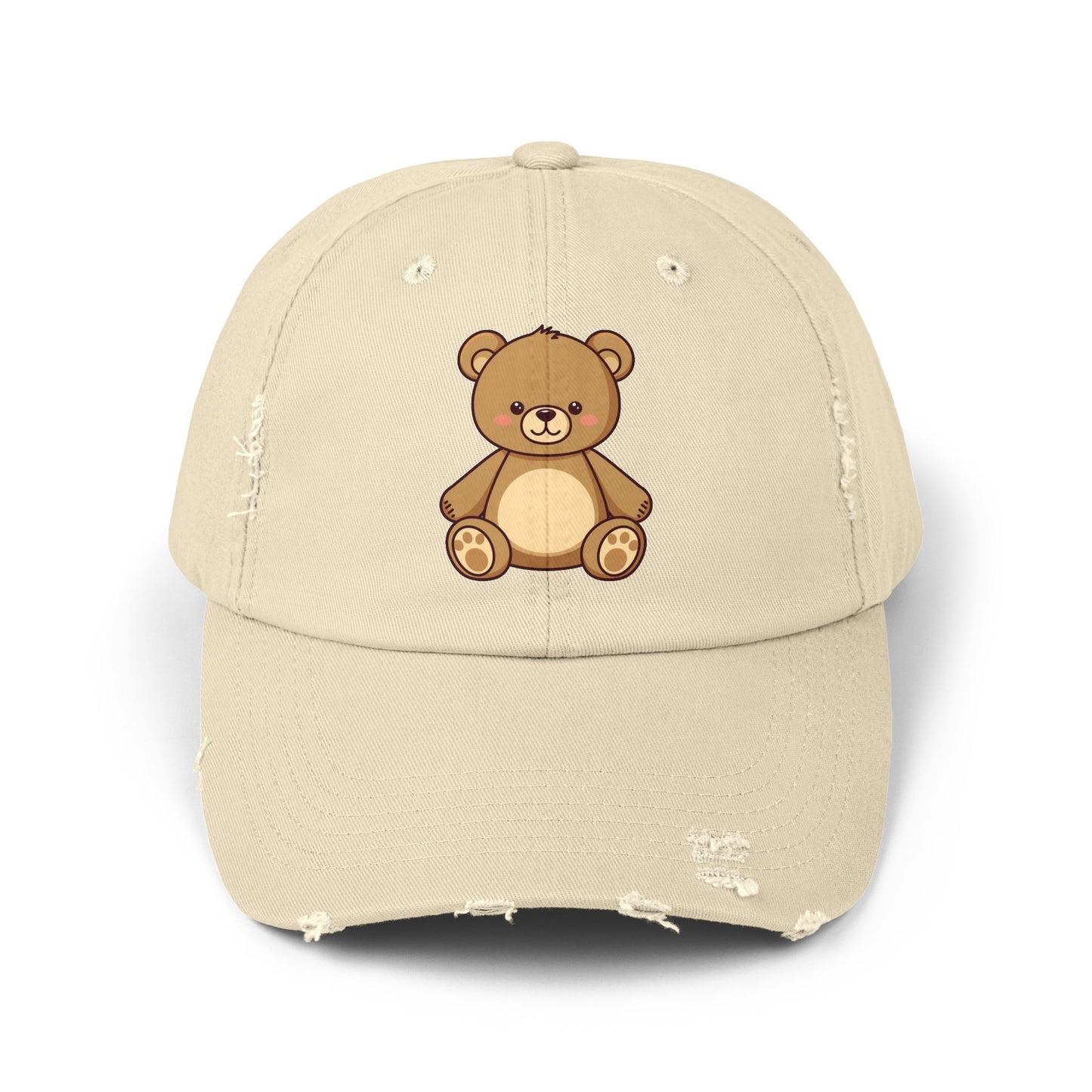 Teddy Bear Distressed Cap — Cute Retro Plush Hat for Casual Wear Hats Printify Stone One size