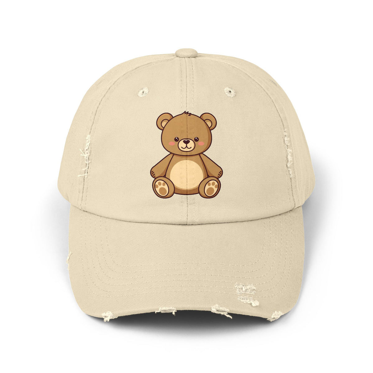 Teddy Bear Distressed Cap — Cute Retro Plush Hat for Casual Wear Hats Printify Stone One size