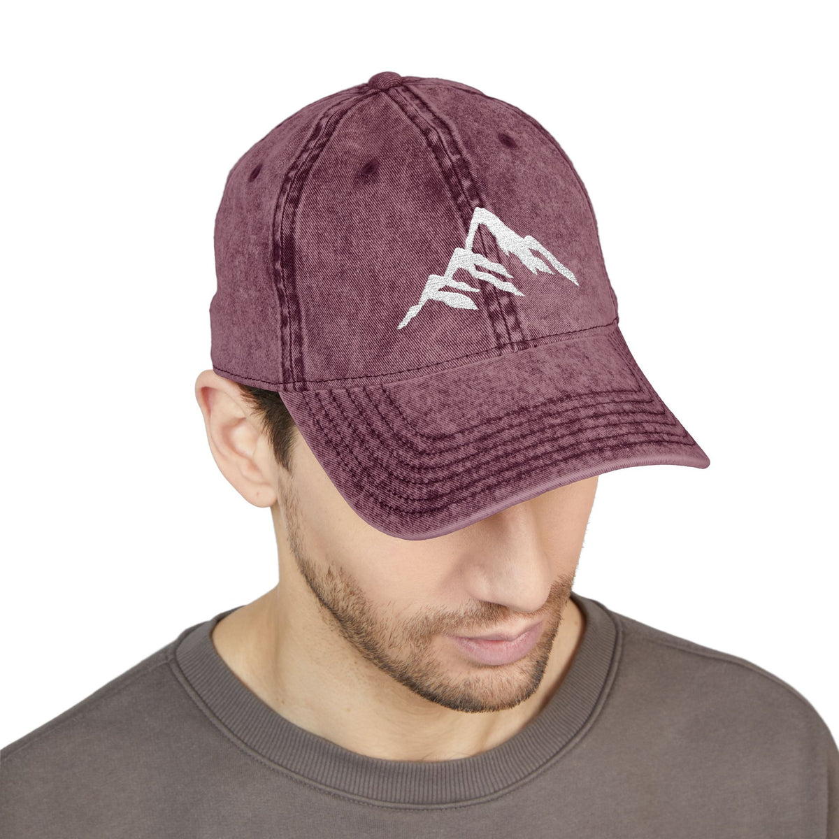 Vintage Embroidered Mountain Cap — Washed Red Dad Hat