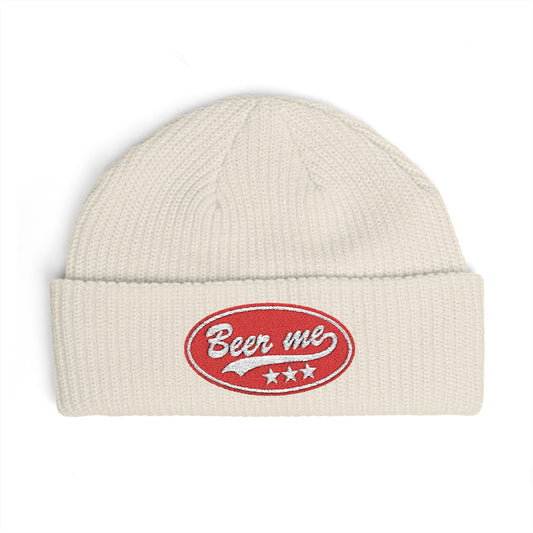 Cuff Beanie - 'Been Wild' Retro Patch Knit Hat (Casual Streetwear, Winter Gift) Hats Printify One size Ecru