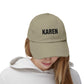 Distressed 'Karen' Baseball Cap — Black Embroidered Name Hat Hats Printify