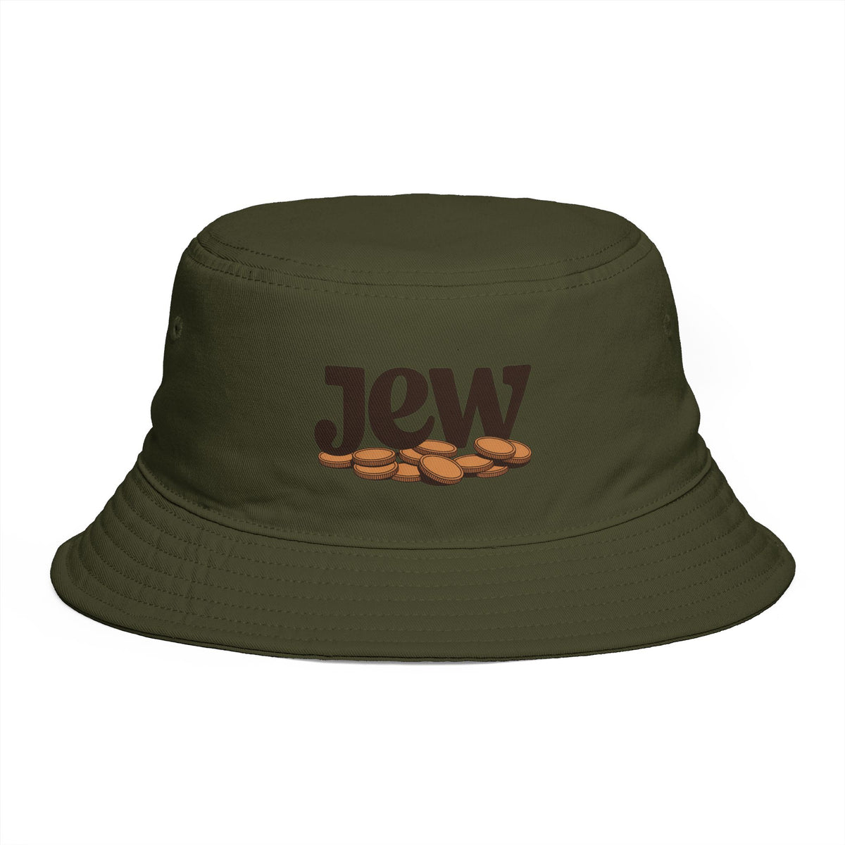 Bucket Hat — 'Jew' Logo with Bagels Embroidery | Retro Jewish Food Pride Cap Hats Printify One size Army