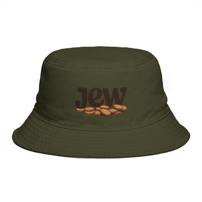Bucket Hat — 'Jew' Logo with Bagels Embroidery | Retro Jewish Food Pride Cap Hats Printify One size Army