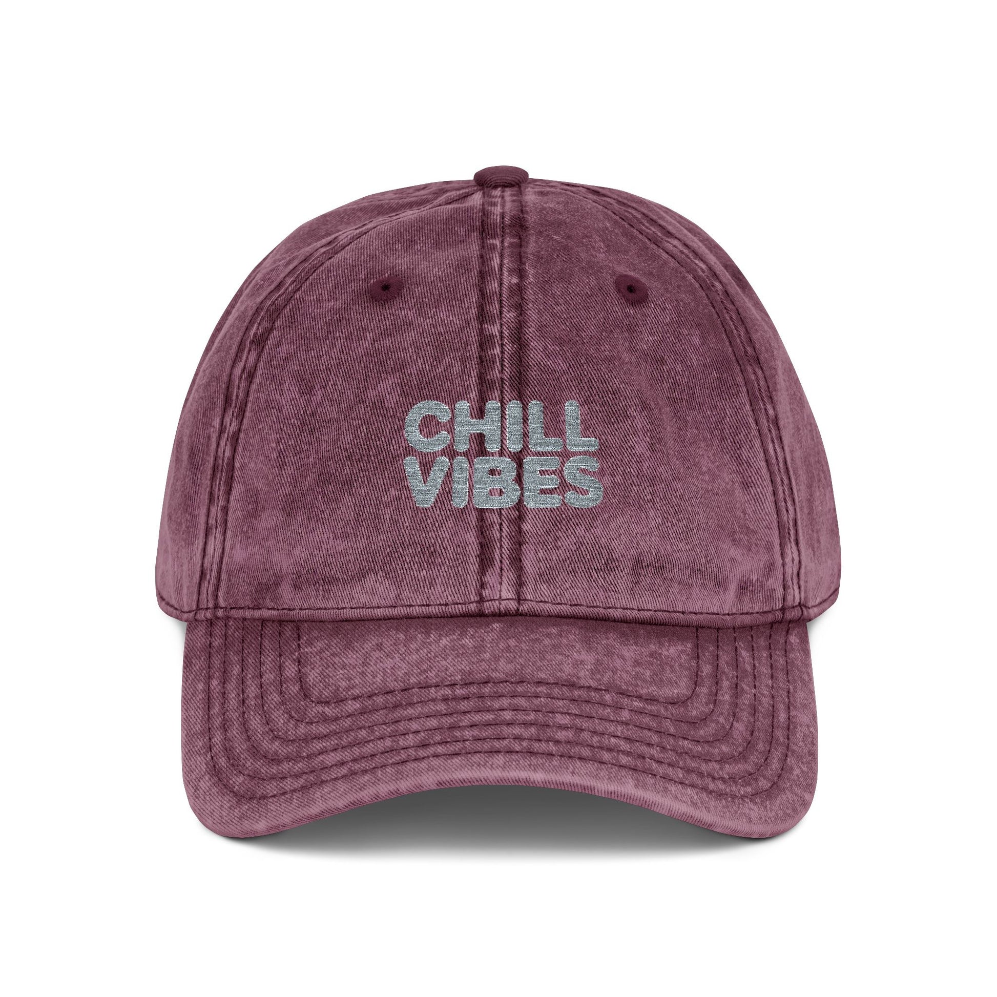 Chill Vibes Vintage Embroidered Cap Hats Printify One size Maroon