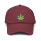 Washed Baseball Cap with Green Glitter Cannabis Leaf Embroidery Hats Printify One size Maroon