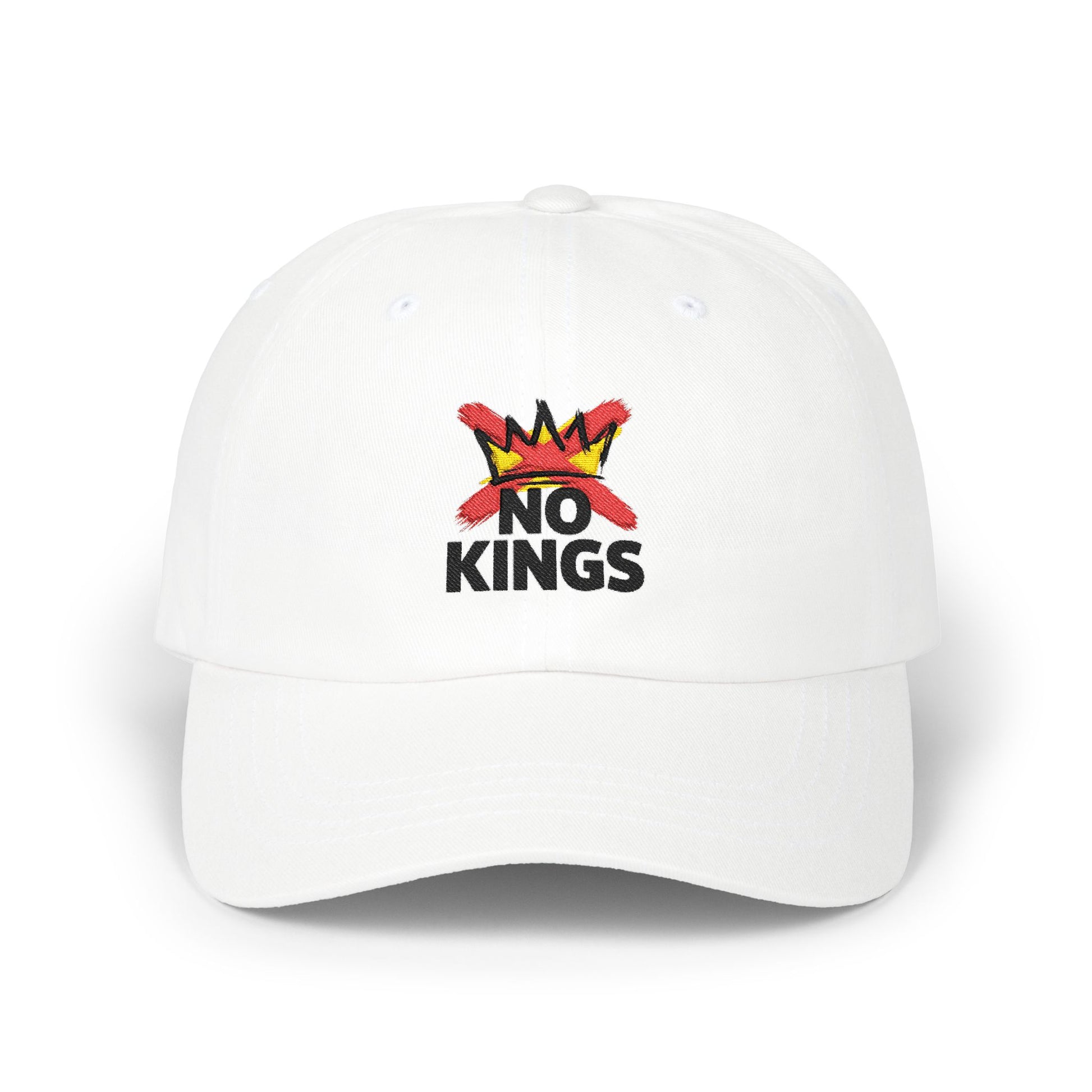 No Kings Embroidered Dad Cap — Casual White Baseball Hat Hats Printify White One size