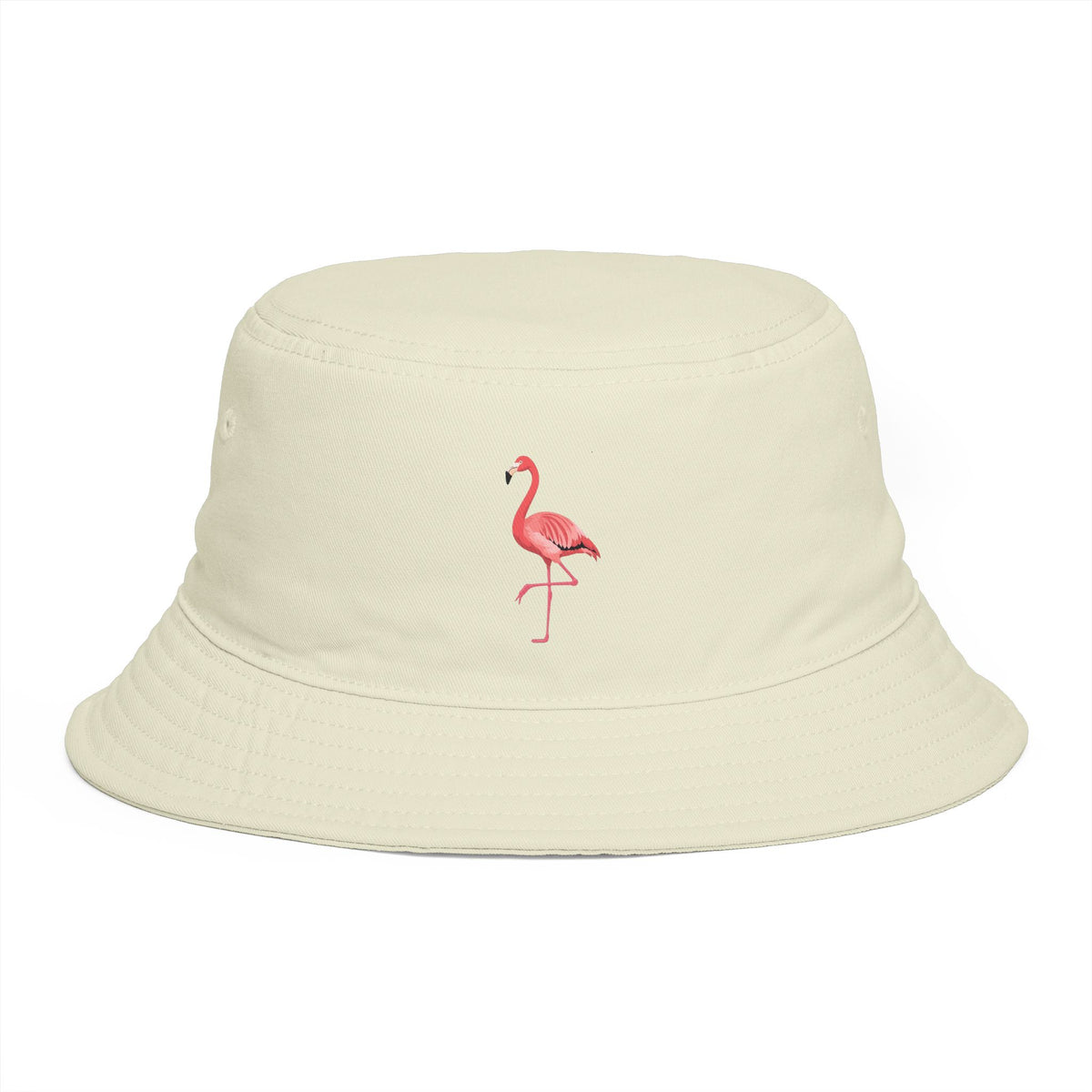 Flamingo Embroidered Bucket Hat — Brown Tropical Summer Sun Hat Hats Printify