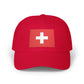 Dad Cap with Swiss Flag Embroidered Patch — Classic White Adjustable Hat Hats Printify Cranberry One size