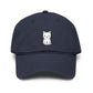 Washed Baseball Cap — Cute White Sitting Cat Embroidered Hat Hats Printify One size Navy