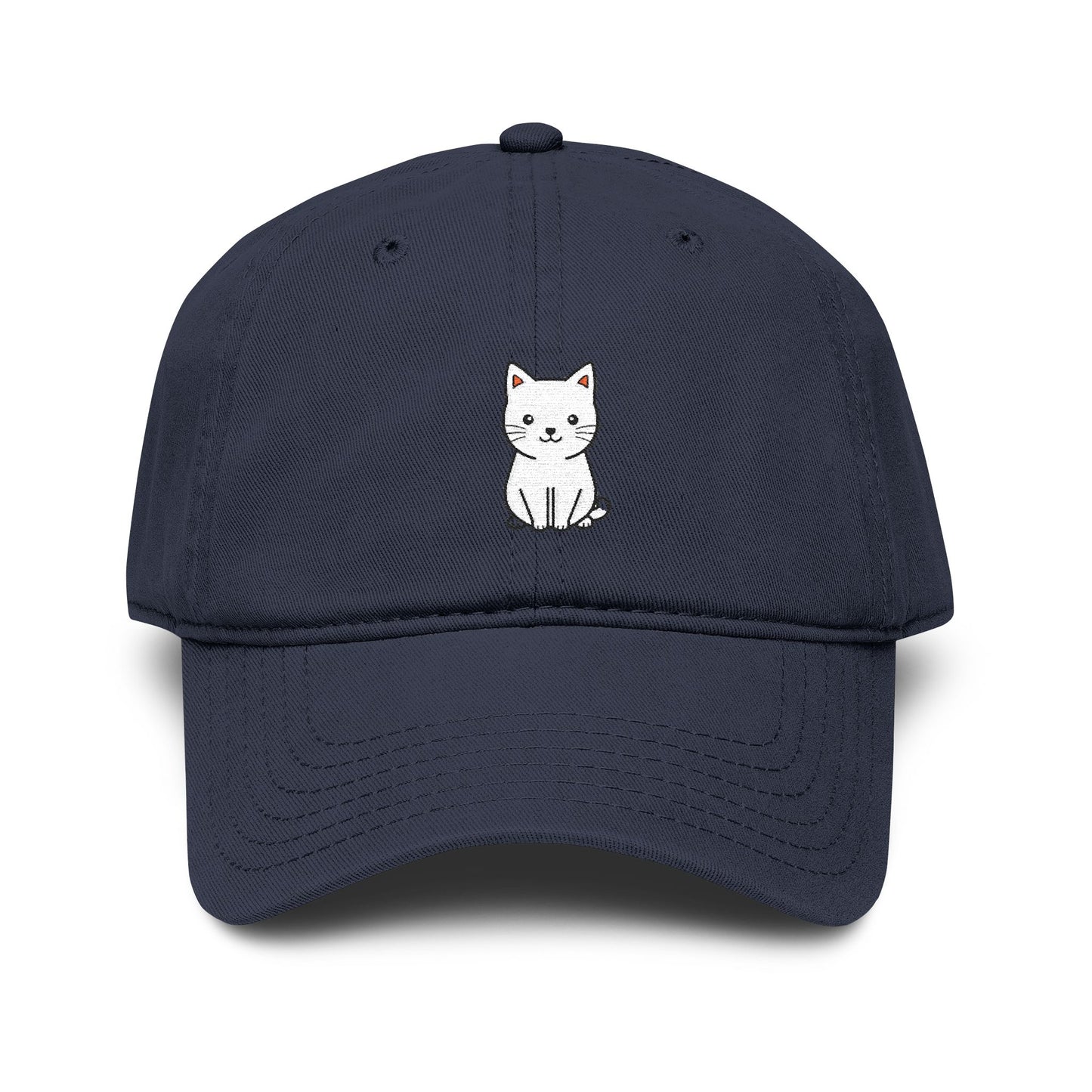 Washed Baseball Cap — Cute White Sitting Cat Embroidered Hat Hats Printify One size Navy