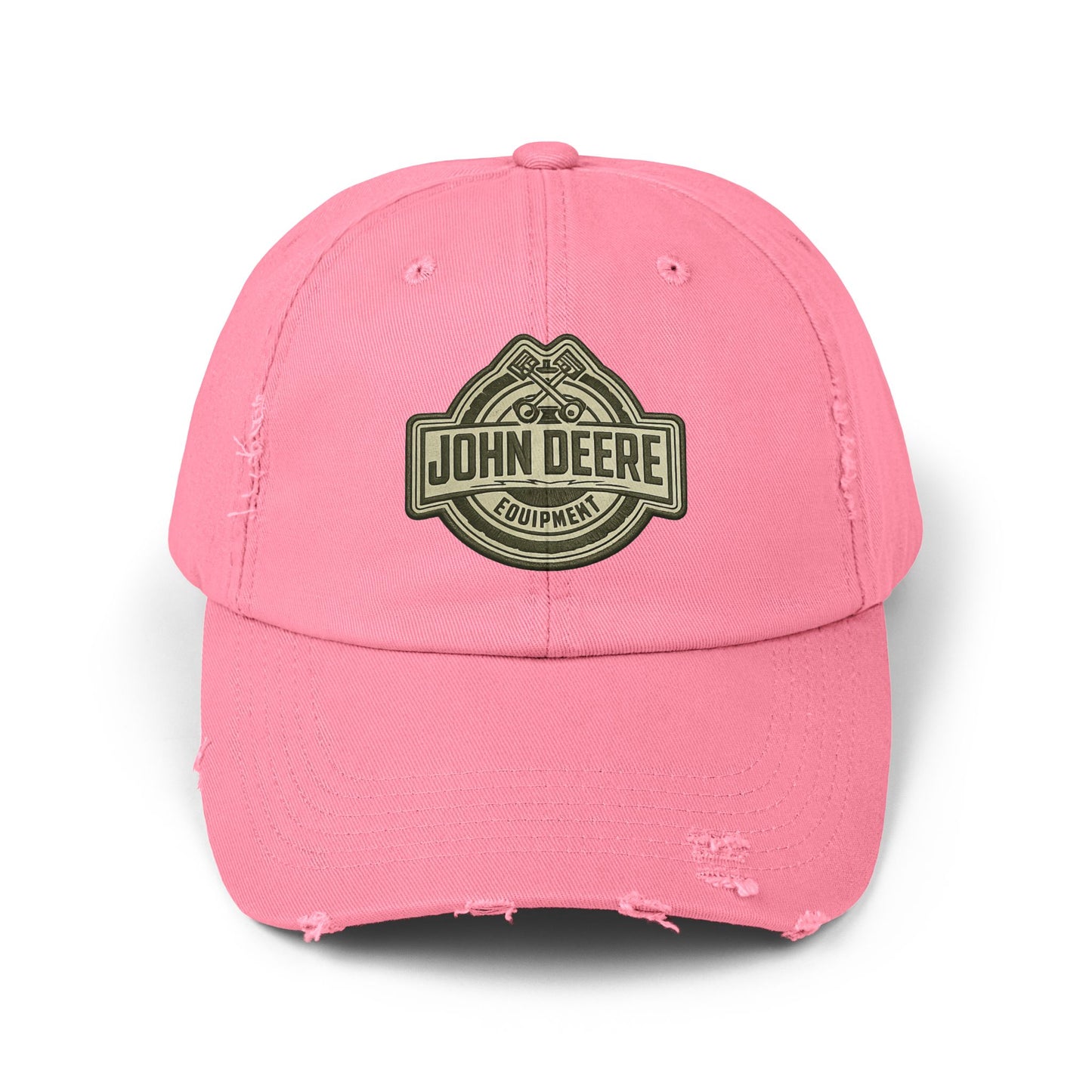 Distressed John Deere Logo Cap — Vintage Farm Equipment Baseball Hat Hats Printify True Pink One size