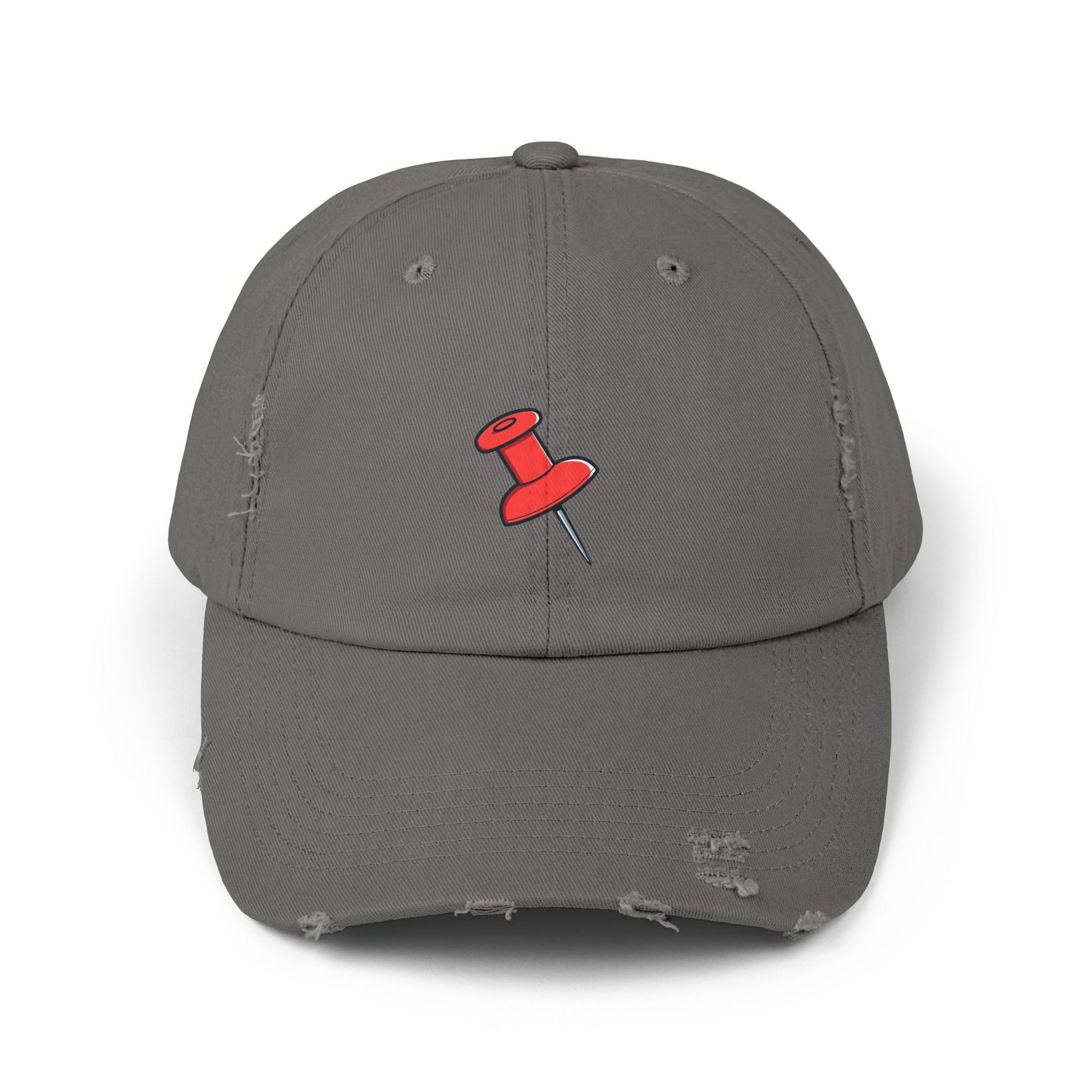 Pushpin Embroidered Distressed Cap Hats Printify