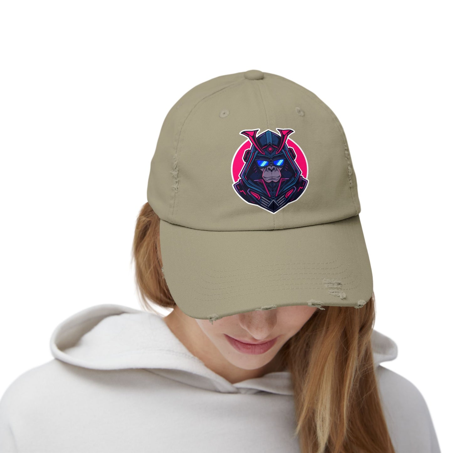 Samurai Skull Distressed Cap — Neon Retro Gamer Hat Hats Printify