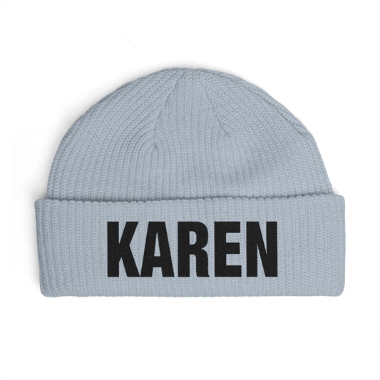 Cuff Beanie — Bold "KAREN" Embroidered Knit Hat Hats Printify