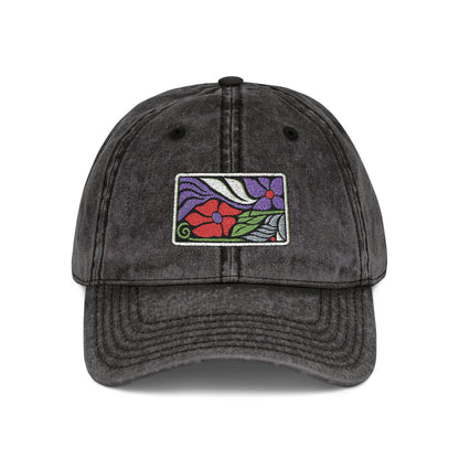 Vintage Embroidered Floral Patch Cap Hats Printify One size Black
